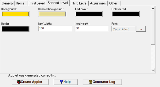 Color and font selection possibilities for JQuery Visual Applet Configurator powered JavaScript effects